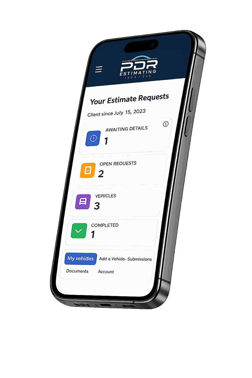 PDR client portal shown on an iPhone