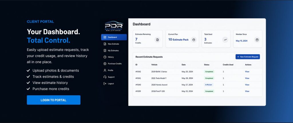 PDR estimating portal used to organize estimate information